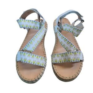 Frye & Co Kole Lime Leather Asymmetrical Espadrille Wedge Sandals 7.5 M